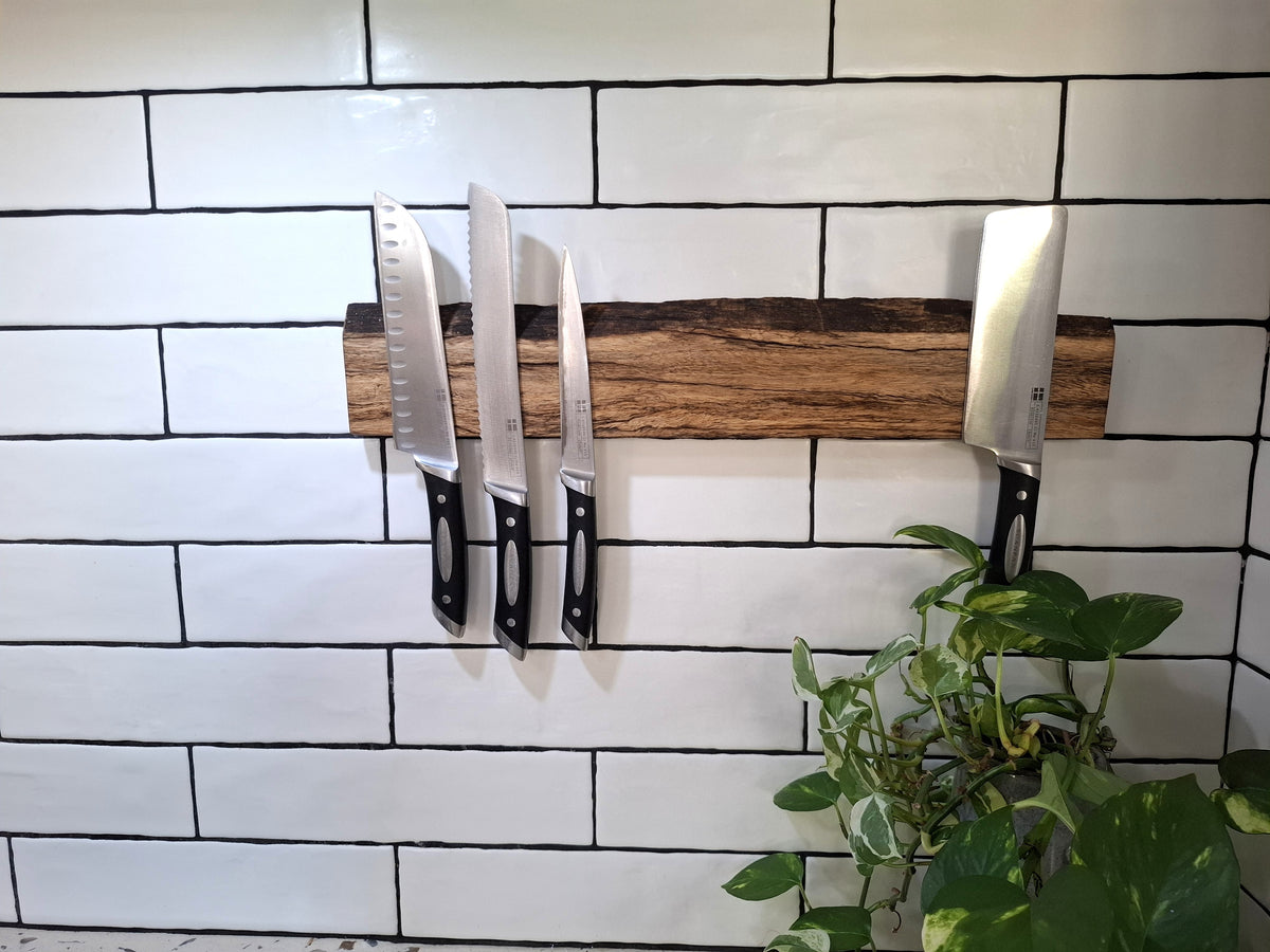 Handmade Wooden Magnetic Knife Holder: Wall-Mounted Kitchen Storage