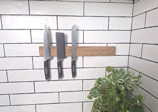 Magnetic Wooden Knife Holder, Handmade Knife Rack, Wall-Mounted Knife Strip