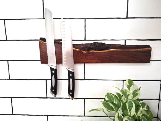 Magnetic Wooden Knife Holder, Handmade Knife Rack, Wall-Mounted Knife Strip