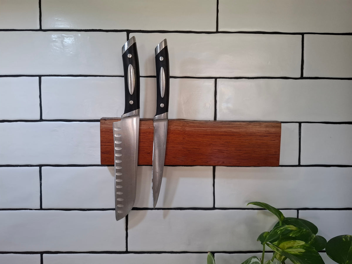 Handmade Wooden Magnetic Knife Holder: Wall-Mounted Kitchen Storage