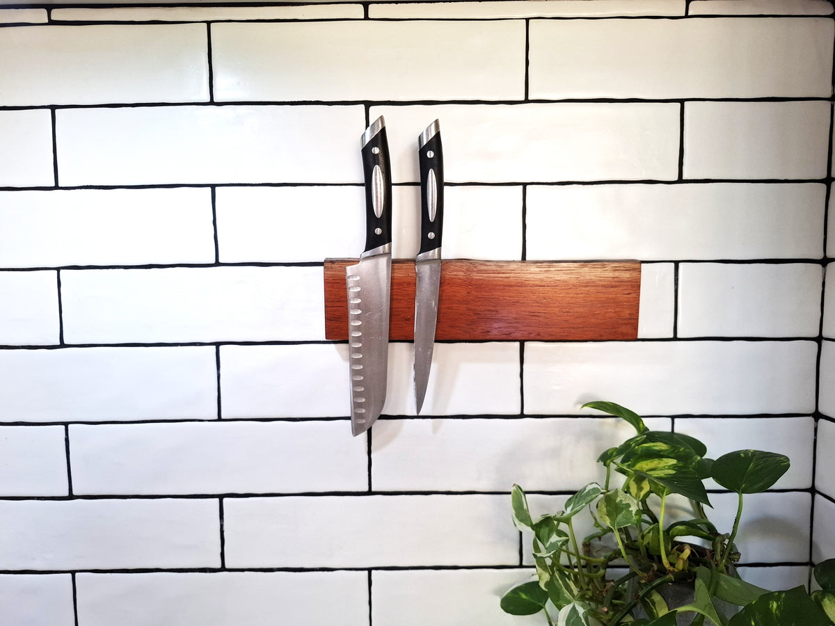Handmade Wooden Magnetic Knife Holder: Wall-Mounted Kitchen Storage