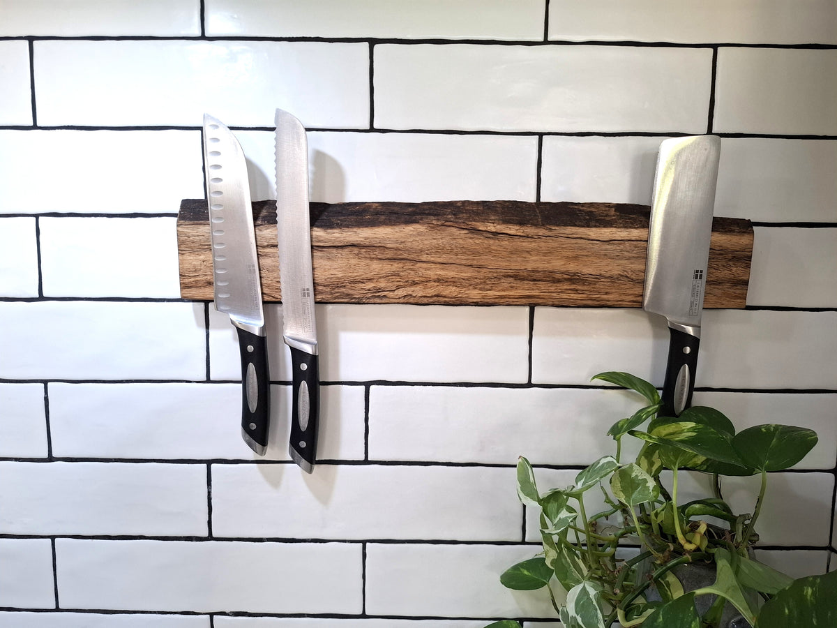 Handmade Wooden Magnetic Knife Holder: Wall-Mounted Kitchen Storage