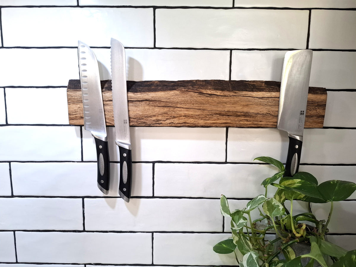Handmade Wooden Magnetic Knife Holder: Wall-Mounted Kitchen Storage