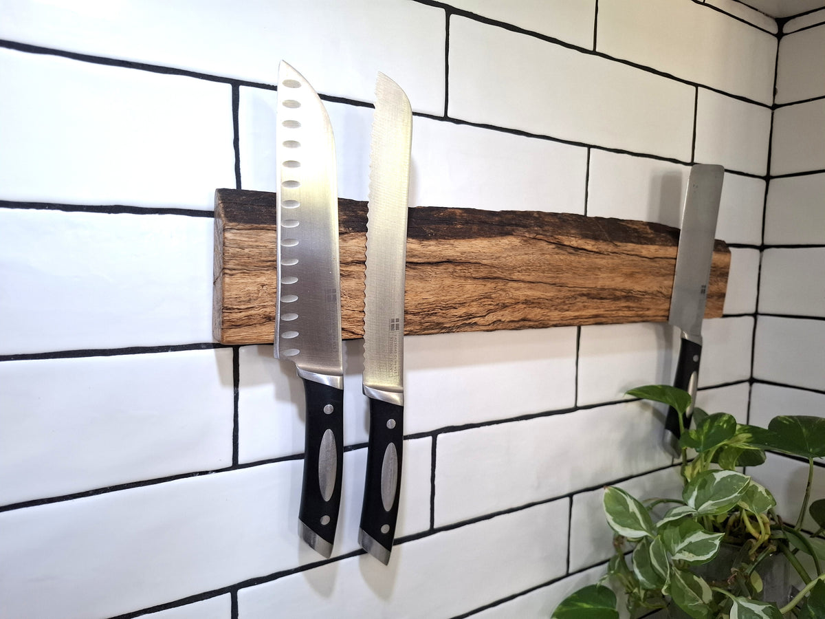 Handmade Wooden Magnetic Knife Holder: Wall-Mounted Kitchen Storage