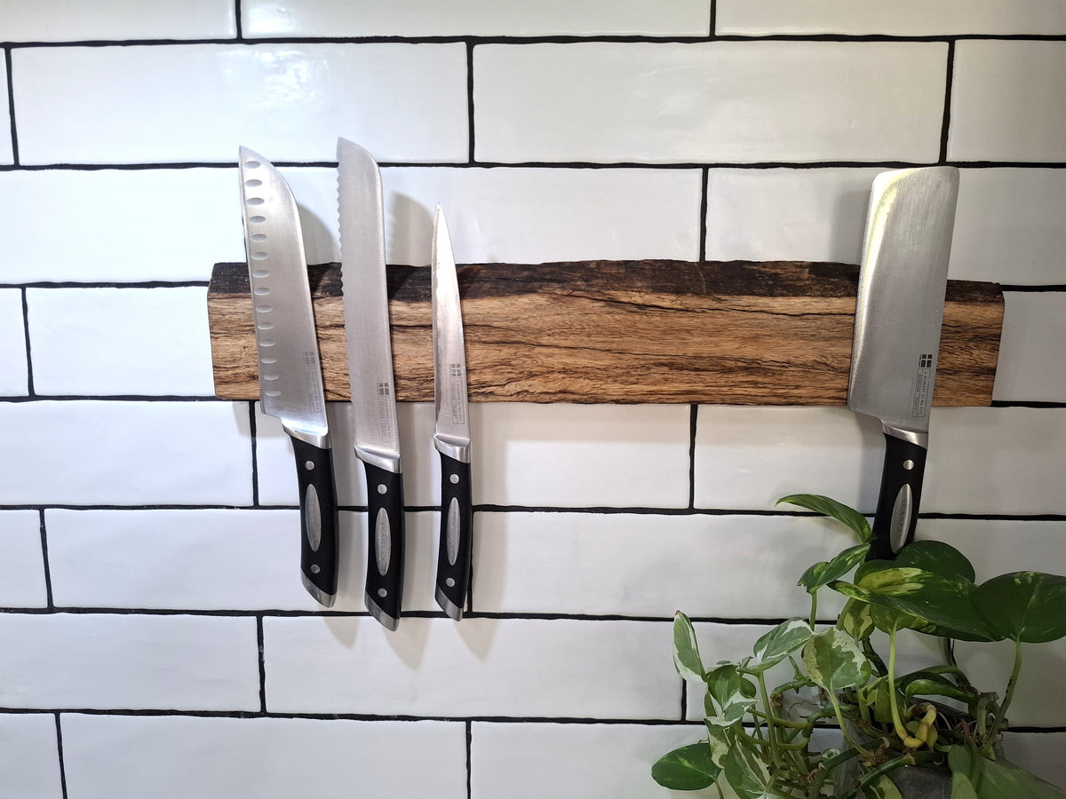 Handmade Wooden Magnetic Knife Holder: Wall-Mounted Kitchen Storage