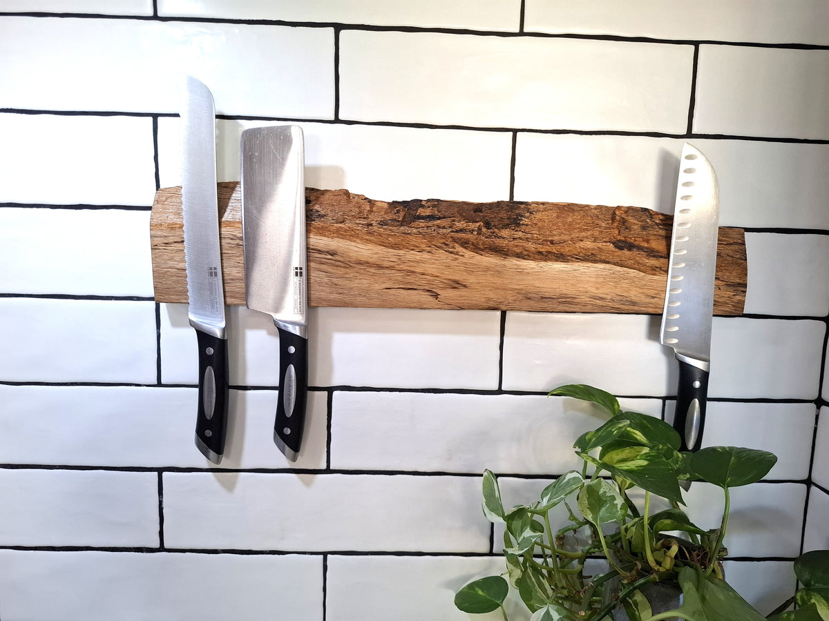 Handmade Wooden Magnetic Knife Holder: Wall-Mounted Kitchen Storage