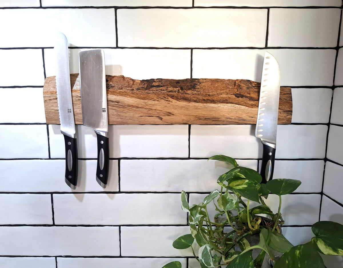Handmade Wooden Magnetic Knife Holder: Wall-Mounted Kitchen Storage