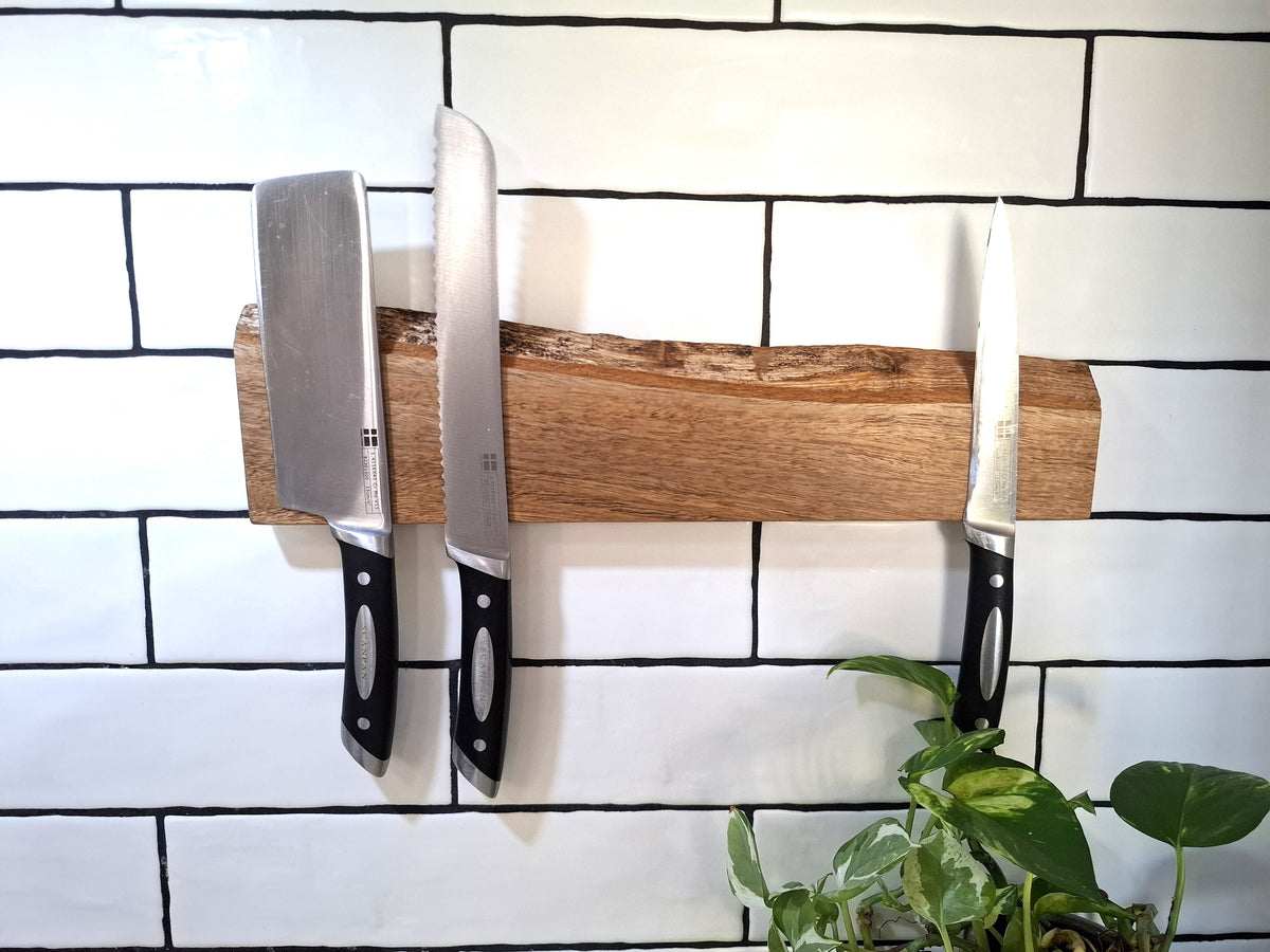 Handmade Wooden Magnetic Knife Holder: Wall-Mounted Kitchen Storage