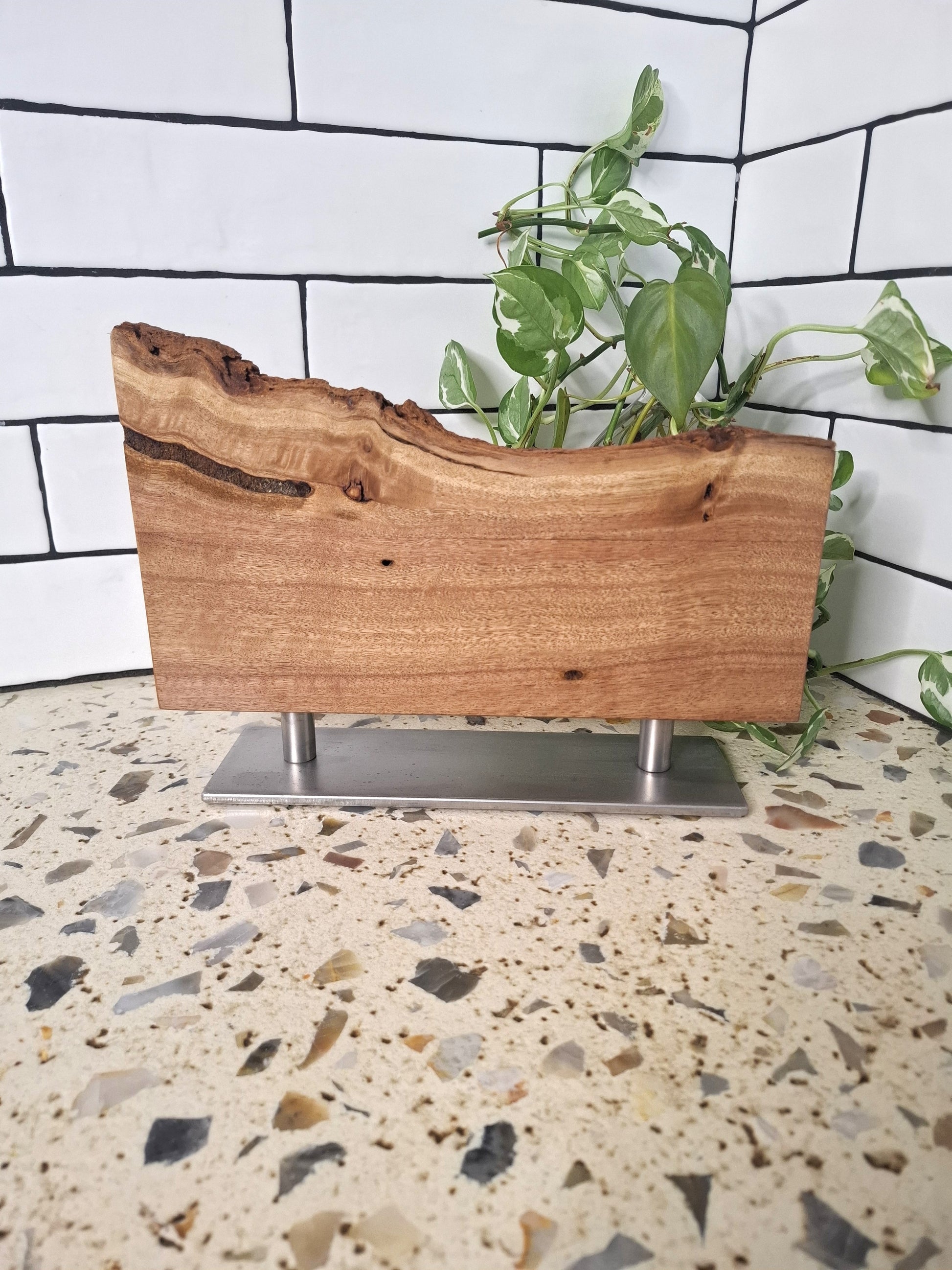 Double Sided Magnetic Knife Block amde from Blackbutt wood and Stainless Steel base.
