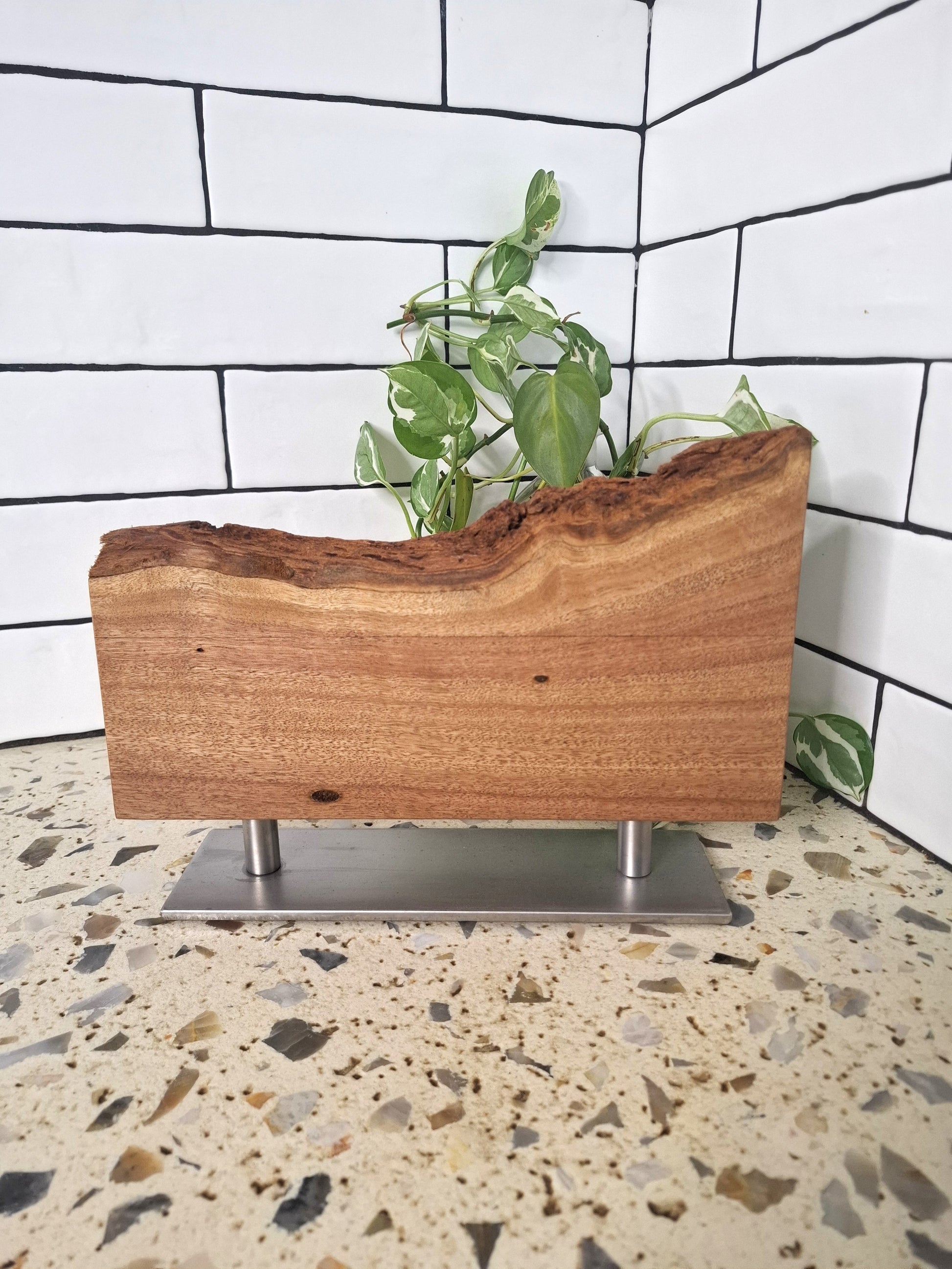 Double Sided Magnetic Knife Block amde from Blackbutt wood and Stainless Steel base.